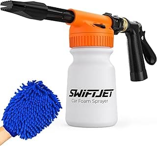 SwiftJet Car Wash Foam Gun + Microfiber Wash Mitt - Foam Cannon Works with Any Soap - Garden Hose Car Foam Sprayer - Car Wash Kit - Car Accessories...