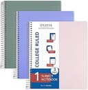 ONAVIA Spiral Notebook 1 Subject, 3 Pack, College Ruled, 9 x 11 in, 100 Sheets, 3-Hole Punched Waterproof Cover with Divider and Double-Sided Pocke...