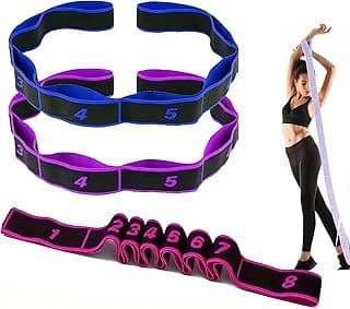 Elastic Yoga Stretching Strap with Loops, 3Pcs Yoga Strap Numbered Resistance Band 8 Segment Pilates Stretching Band for Physical Dance Stretch Pil...