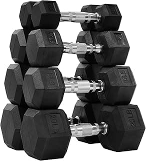 Fitvids Rubber Encased Hex Dumbbell Set Contoured Handle for Muscle Toning, Strength Building & Full Body Workout, 60LB, 100LB, 150LB and 550LB Set