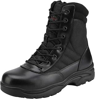 Men's Military Tactical Work Boots Side Zipper Leather Motorcycle Combat Boots Trooper