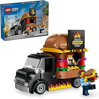 City Burger Truck Toy Building Set, Fun Gift for Kids Ages 5 Plus, Burger Van and Kitchen Playset, Vendor Minifigure and Accessories, Imaginative P...