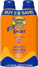 Banana Boat Sport Ultra SPF 50 Sunscreen Spray | Banana Boat Sunscreen Spray SPF 50, Water Resistant, Oxybenzone Free, Sunblock, 6oz each Twin Pack