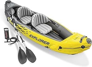 Intex 68307EP Explorer K2 Inflatable Kayak Set: Includes Deluxe 86in Aluminum Oars and High-Output Pump – SuperStrong PVC – Adjustable Seats with B...