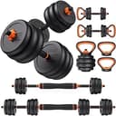 FEIERDUN Adjustable Dumbbells, 20/30/40/45/70/90lbs Free Weight Set with Connector, 5 in1 Dumbbells Set Used as Barbell, Kettlebells, Push up Stand...