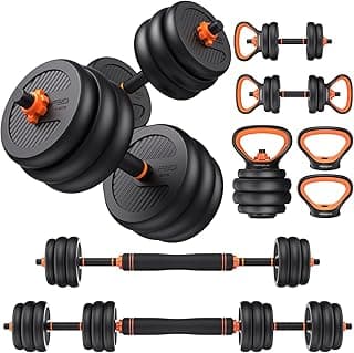 FEIERDUN Adjustable Dumbbells, 20/30/40/45/70/90lbs Free Weight Set with Connector, 5 in1 Dumbbells Set Used as Barbell, Kettlebells, Push up Stand...
