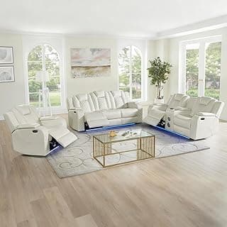 Power Reclining Sofa Set, 3PCS Air Leather Sofa Loveseat and Recliner Chair with Storage, Bluetooth Speakers, Wireless Charger and Power Outlet & C...