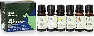 Plant Therapy Top 6 USDA Organic Essential Oil Set - Lavender, Peppermint, Eucalyptus, Lemon, Tea Tree 100% Pure, Natural Aromatherapy, for Diffusi...