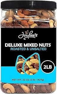 Jaybee’s Unsalted Mixed Nuts | 32 oz | Gourmet Roasted Deluxe Nut Mix with Cashews, Almonds, Pecans, Hazelnuts, Brazil Nuts (No Peanuts) | Keto, Ve...