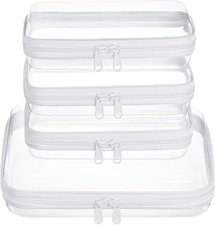 4 pcs Clear Zipper Pouches,Hard Shell Zipper Case, Toiletry Bag for Travel, CLear Diaper Bag, Toiletry Pouch, Travel Organizer, Cosmetic Bag,Toy St...