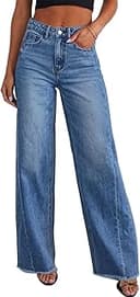 Women's Wide Leg Jeans High Waisted Stretchy Raw Hem Zimbaplatinum Denim Pants