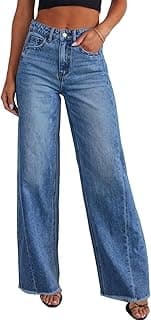 Women's Wide Leg Jeans High Waisted Stretchy Raw Hem Zimbaplatinum Denim Pants