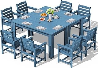 SERWALL Patio Dining Sets for 8, Outdoor Dining Sets for 8 Person with 2 Umbrella Hole Cut-Out Rectangular Tables and 8 Chairs, HDPE Dining Sets fo...