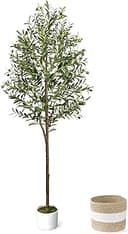 6FT Artificial Olive Tree - Indoor Tall Faux Olive Trees with Planter&Basket, Large Fake Olive Silk Tree Realistic Olive Plants with Branches and F...