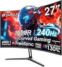 SANSUI 27 Inch Curved 240Hz Gaming Monitor FHD 1080P, 1500R Curve Computer Monitor, 130% sRGB, 4000:1 Contrast, HDR, FreeSync, MPRT 1Ms, Low Blue L...