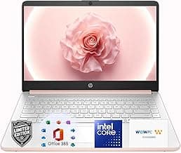 HP 14″Rose Gold Lightweight Laptop, with Office 365 & Copilot AI, Intel Processor, 4GB RAM Memory, 64GB SSD + 1TB Cloud Storage