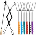Patelai 8 Pcs Campfire Accessories for Outside Smores Sticks Set | with 6 Pcs 45" Smores Sticks for Fire Pit 32" Campfire Poker 25" Fireplace Tong,...