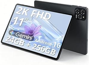 2K 11 Inch Android 16 Tablet, 24GB RAM, 256GB ROM, 1TB Expand, TUV Certified 1920x1200 FHD Screen, 8000mAh Battery with Octa-Core, Gaming Tablet wi...