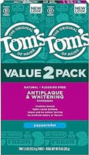 Tom's of Maine Fluoride-Free Antiplaque & Whitening Natural Toothpaste, Peppermint, 5.5 oz. (Pack of 2)