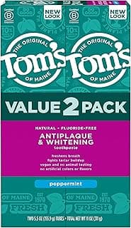 Tom's of Maine Fluoride-Free Antiplaque & Whitening Natural Toothpaste, Peppermint, 5.5 oz. (Pack of 2)