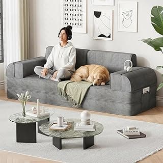 79" DIY Multi-Style Convertible Sleeper Sofa Bed, Boneless Couch in a Box, Folding Floor Mattress with Removable Pillows Armrests Side Pockets, Fol...