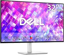 Dell 32 inch Monitor, 4K (3840 x 2160), 120Hz, VA Panel, AMD FreeSync Premium, 1500:1 Contrast Ratio, LED Display, sRGB 99%, VESA, Integrated 2x5W ...