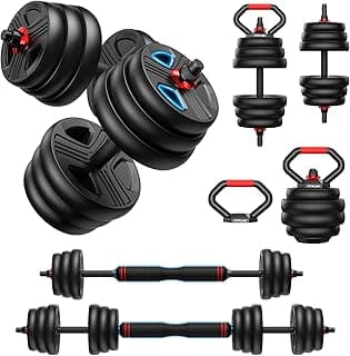 Adjustable dumbbell set,20/35/45/55/70/90lbs Free Weights set with upgraded nut, 5 in 1 Weight Set Used as Kettlebells, Barbell, Push up Stand, Fit...