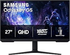 Samsung 27" Odyssey G5 (G51F) Gaming Monitor - QHD (1440P), 180Hz, 1ms, AMD FreeSync, HDR10, Height Adjustable Stand, Black Equalizer, Virtual Aim ...