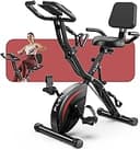 Pleny Folding Exercise Bike, 5 IN 1 Stationary Bikes for Home 6.6 LBS Flywheel, 330LB Weight Capacity Back Support Cushion Indoor Workout Cycling B...