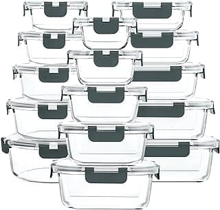 M MCIRCO 30 Pieces Glass Food Storage Containers with Snap Locking Lids,Glass Meal Prep Containers Set - Airtight Lunch Containers, Microwave, Oven...