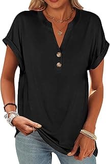 Womens Short Sleeve Henley Tops V Neck Dressy Casual Blouses Summer Trendy Tee Shirts 2026 Vacation Fashion Clothes