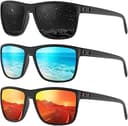 Square Polarized Sunglasses for Men, 3 Pack Lightweight UV Protection Sun Glasses for Driving Fishing Golf