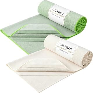 Gilprop 2 Pack Hot Yoga Mat Towel for Pilates, 72"x26",Green, Beige | Fit Yoga Mat, Mat Sized, No Slip, Stay Put Elastic Corner Grip Pocket, Sweat ...