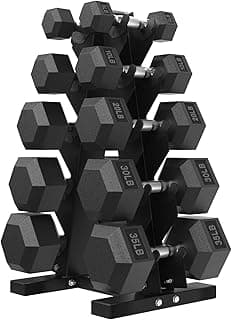 HANDBODE Hex Dumbbell Sets with A Rack,Rubber Encased Exercise & Fitness Dumbbells Set, Hand Weight for Strength Training