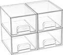 Vtopmart 4 Pack Small Clear Stackable Storage Drawers,Acrylic Bathroom Makeup Organizer,Plastic Storage Bins For Vanity, Undersink, Kitchen Cabinet...
