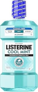 Listerine Cool Mint Alcohol-Free Mild Mouthwash, Oral Rinse Kills 99.9% of Germs That Cause Bad Breath, Less Intense Taste, Mild Mint Flavor, 1 L