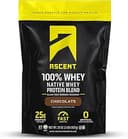 Ascent 100% Whey Protein Powder - Post Workout Whey Protein Isolate, Zero Artificial Flavors & Sweeteners, Gluten Free, 5.5g BCAA, 2.6g Leucine, Es...