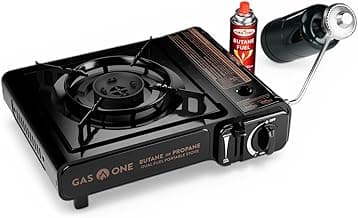 GasOne 10,000 BTU Dual Fuel Camp Stove – Butane and Propane Burner Portable Stove Camping Grill with Adjustable Heat Dial, Carry Case, Automatic El...
