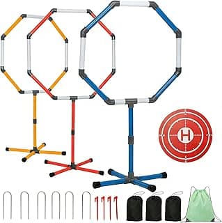 Drone Obstacle Course Kit with Drone Landing Pad, 3-Different Hoop Sizes for FPV RC Racing Game Loop Gates, Easy to Build & Carry Competition Set w...