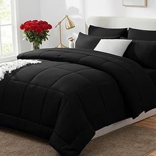 Queen Comforter Set Black - 7 Pieces Bed in a Bag | OEKO-TEX Certified, All-Season, Bedroom, Guest Room, Down-Alternative Comforter + Flat & Fitted...
