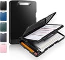 Sooez Clipboard with Storage, Heavy Duty Plastic Clip Board 8.5x11, Black | Dual Compartment Organizer, High Capacity, Pen Holder, Low-profile Clip...