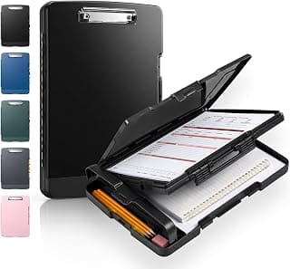 Sooez Clipboard with Storage, Heavy Duty Plastic Clip Board 8.5x11, Black | Dual Compartment Organizer, High Capacity, Pen Holder, Low-profile Clip...