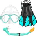 Kids Snorkel Set, Mask Fins Snorkeling Gear for Kids Anti-Fog Swim Goggles 180 Panoramic View Dry Top Snorkel and Dive Flippers Combo with Travel B...