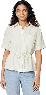 Women's Relaxed-Fit Linen Blend Wide Sleeve Shirt with Adjustable Waist Black