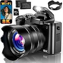 8K Digital Camera, 88MP WiFi Cameras for Photography with 3.2" Touchscreen, 16X Zoom Autofocus Vlogging Camera for YouTube Video, Anti-Shake, Dual ...