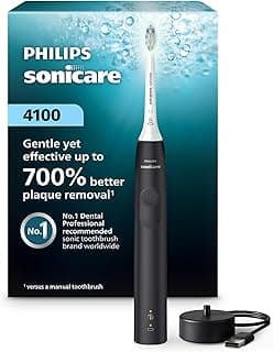 Philips Sonicare 4100 Rechargeable Electric Toothbrush, 1 Brush Head, Black | 700% More Plaque Removal¹, Pressure Sensor, 2 Brush Settings, 2-Minut...