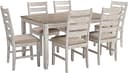 Signature Design by Ashley Skempton Cottage Dining 7 Piece Set – Rectangular Table & 6 Upholstered Chairs | Coastal Chic Meets Farmhouse, Whitewash
