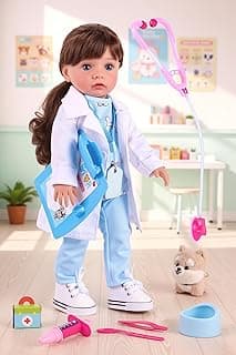 BABESIDE American Realistic Baby Doll Girl - 16-Inch Vet Play Set Dolls with Long Brown Ponytail Complete Toy Accessories for 5+ 6 7 8 9 10 11 12 Y...
