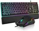 RedThunder K10 Wired Gaming Keyboard and Mouse and Wrist Rest Combo, RGB Backlit, Mechanical Feel Anti-ghosting Keyboard + 7D 7200 DPI Mice+Soft Leather Wrist Rest 3 in 1 PC Gamer Accessories(Black)