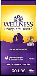 Wellness Complete Health Adult Dry Dog Food, Wholesome Grain Kibble, Natural, Chicken and Oatmeal Recipe, 30 lb Bag